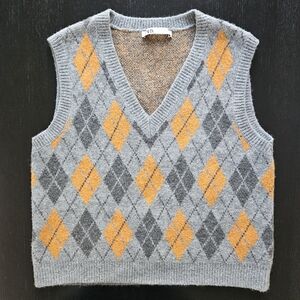 Zara Gray and Orange Argyle V-Neck Sweater Vest